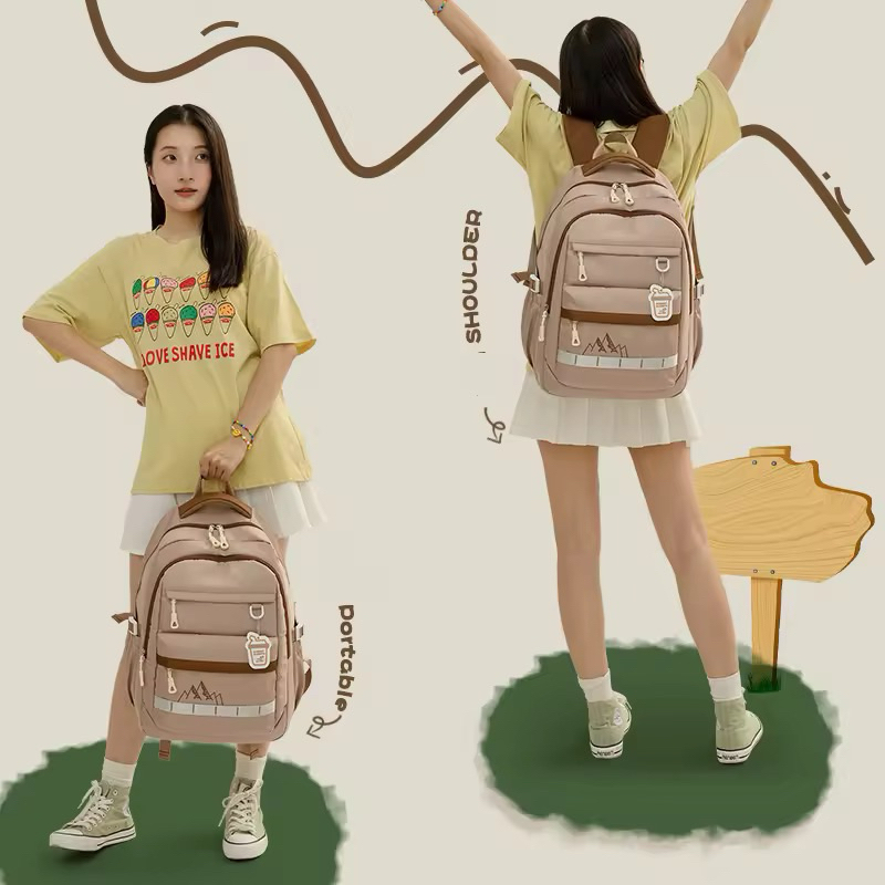 Tas Ransel Sekolah Anak Perempuan Milktea Tas Sekolah SD SMP SMA anak cewek Remaja Backpack kuat