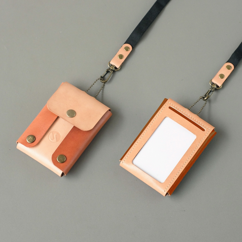 

SOANC - Tuxedo Black Lanyard Name Tag ID Card Holder Kulit Sapi Asli