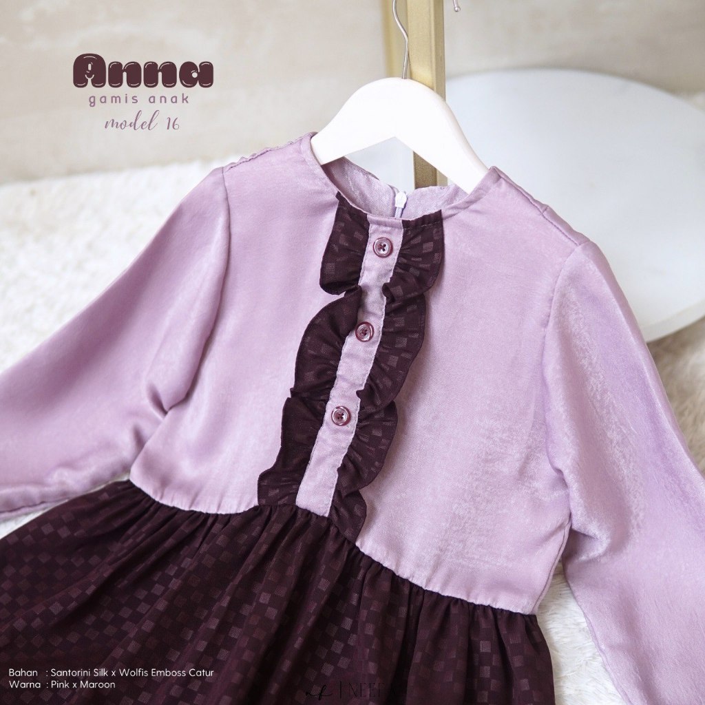 Baju anak perempuan gamis kombinasi polos dan motif daily dress