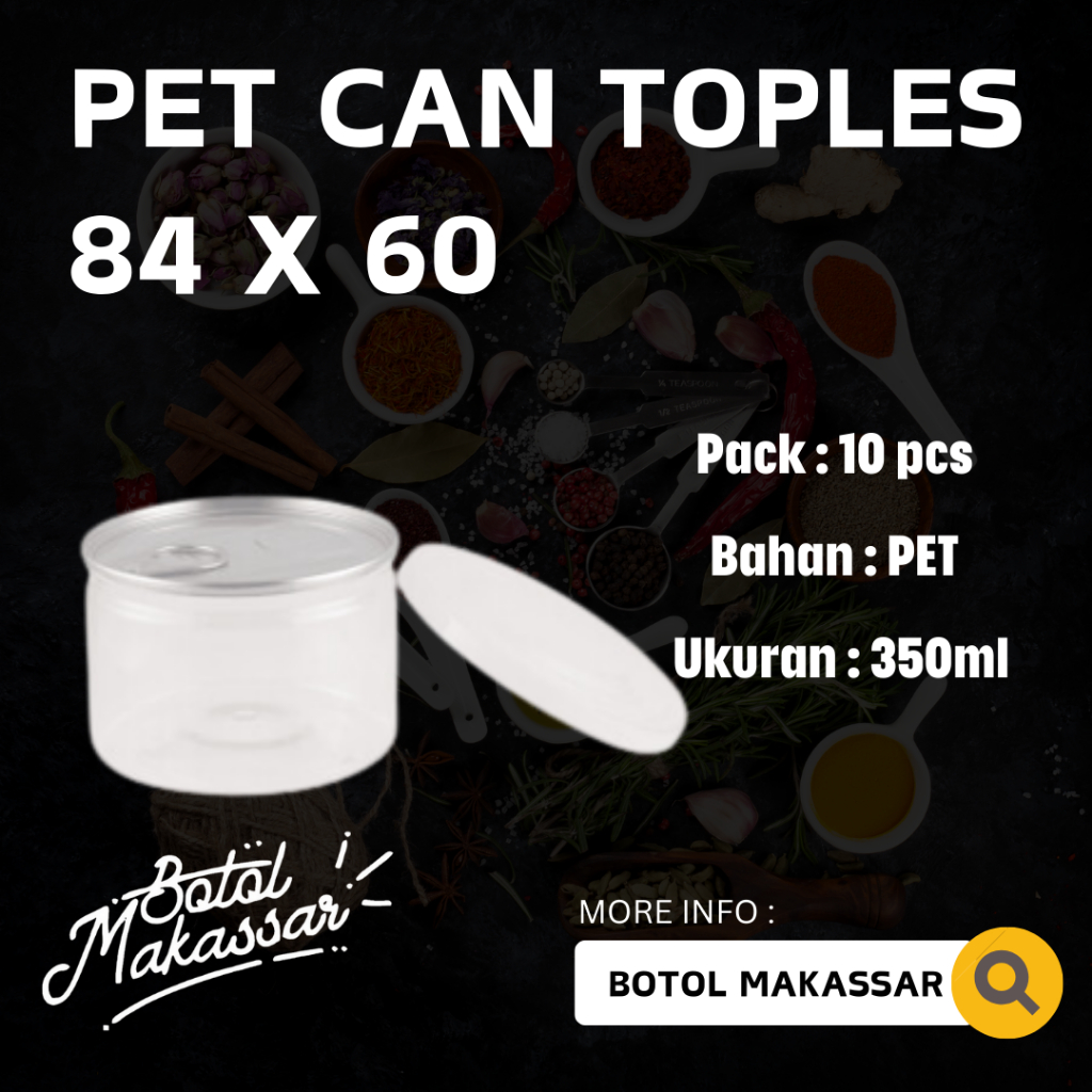Pet Can 350 ml (ukuran 84x60) isi 10 pcs Kemasan Dengan Tutup Kaleng