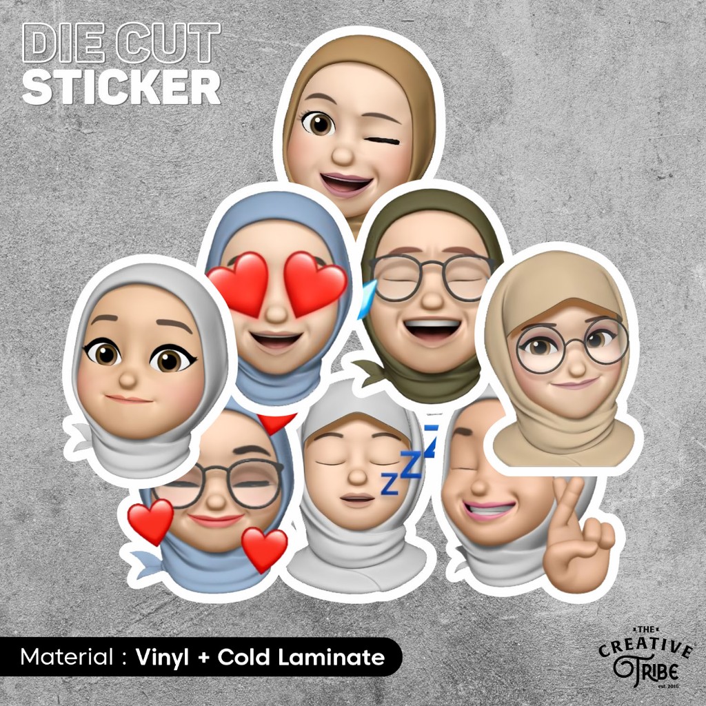 

Hijab Emoji - Sticker Vinyl Die Cut - Stiker Laptop Motor Mobil Botol Slap Muslimah