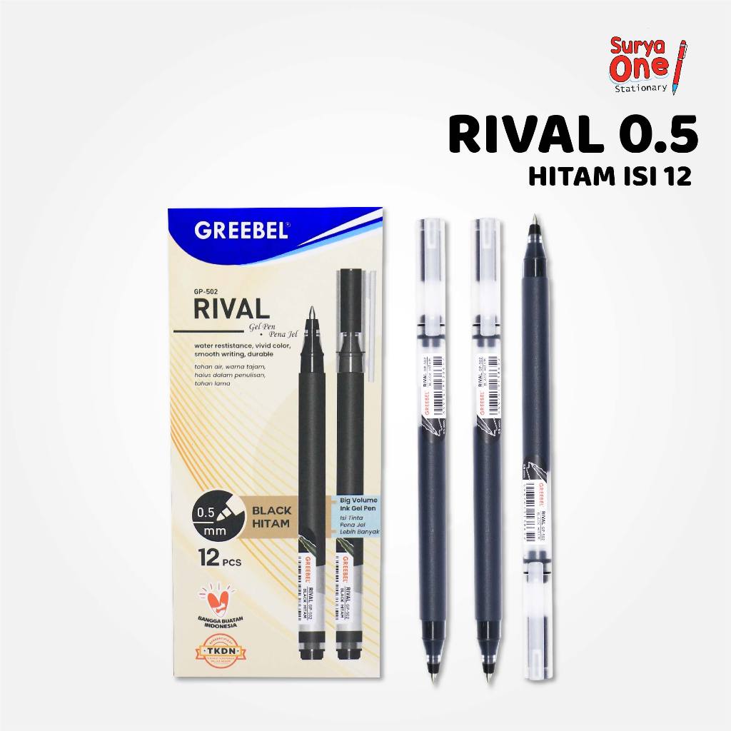 

Pulpen Gel GP-502 Rival 0.5 Isi (12PCS/SET) / Ballpoint Greebel Rival Hitam Suryaone