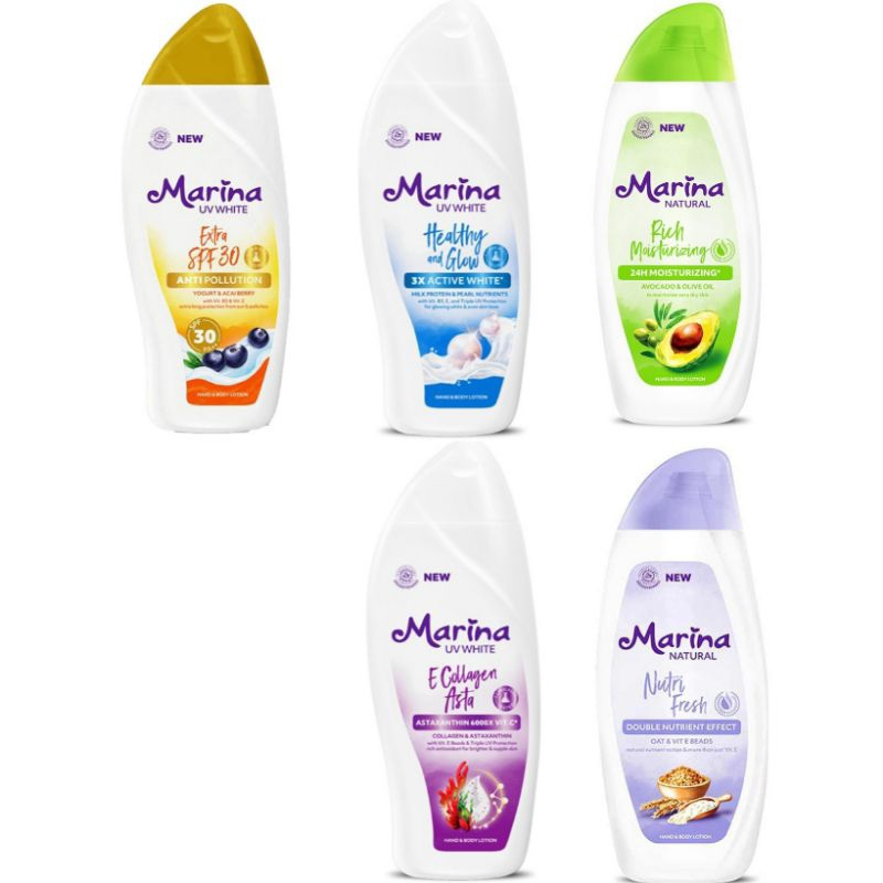Marina hand and body lotion 190 ml / 185 ml (rich moisturizing / healthy and glow / e collagen asta 