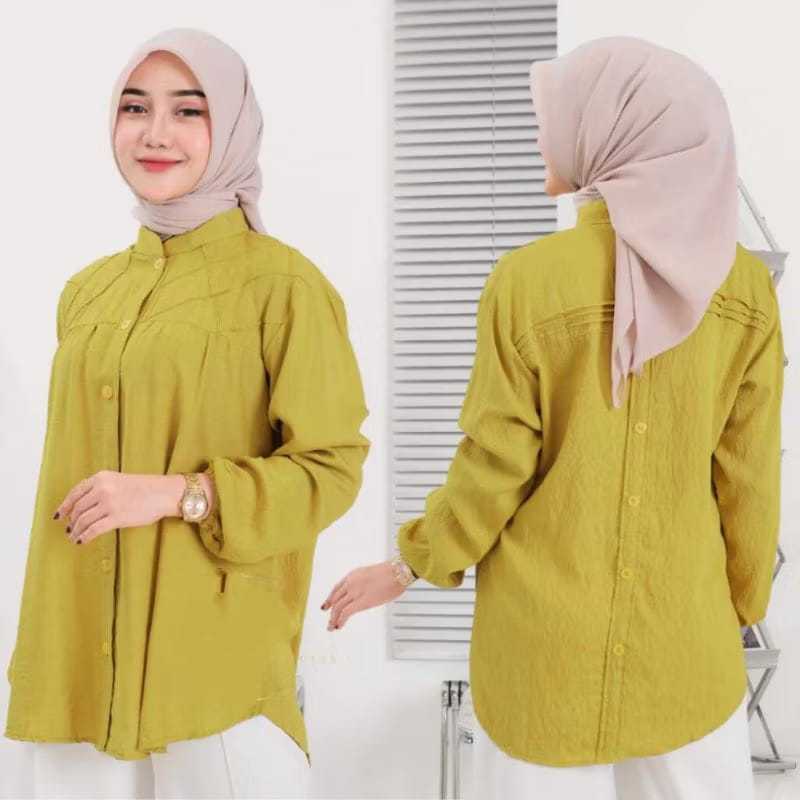 Mona Blouse Rempel Kancing Belakang Ld 110 Ld 120 Atasan Polo Linen Terbaru