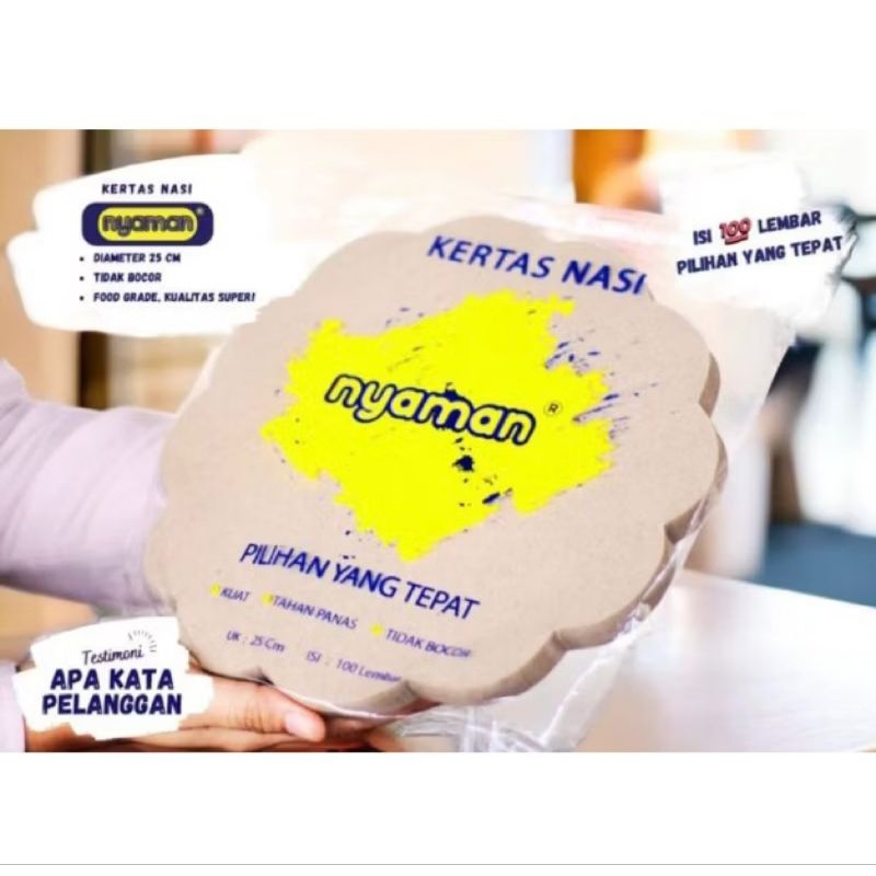 KERTAS NASI BUNGA ALAS PIRING UKURAN 25cm 1 PAK ISI 100 LEMBAR NYAMAN KERTAS NASI UDUK KUNING