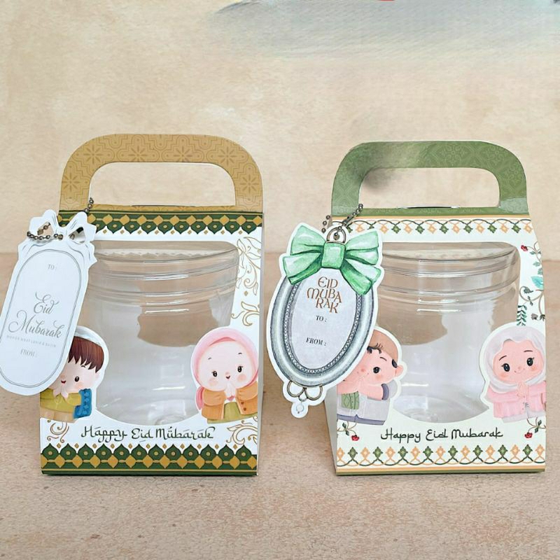 

Gable box Hampers Idul Fitri 1 toples ukuran 600 ml Motif Lucu