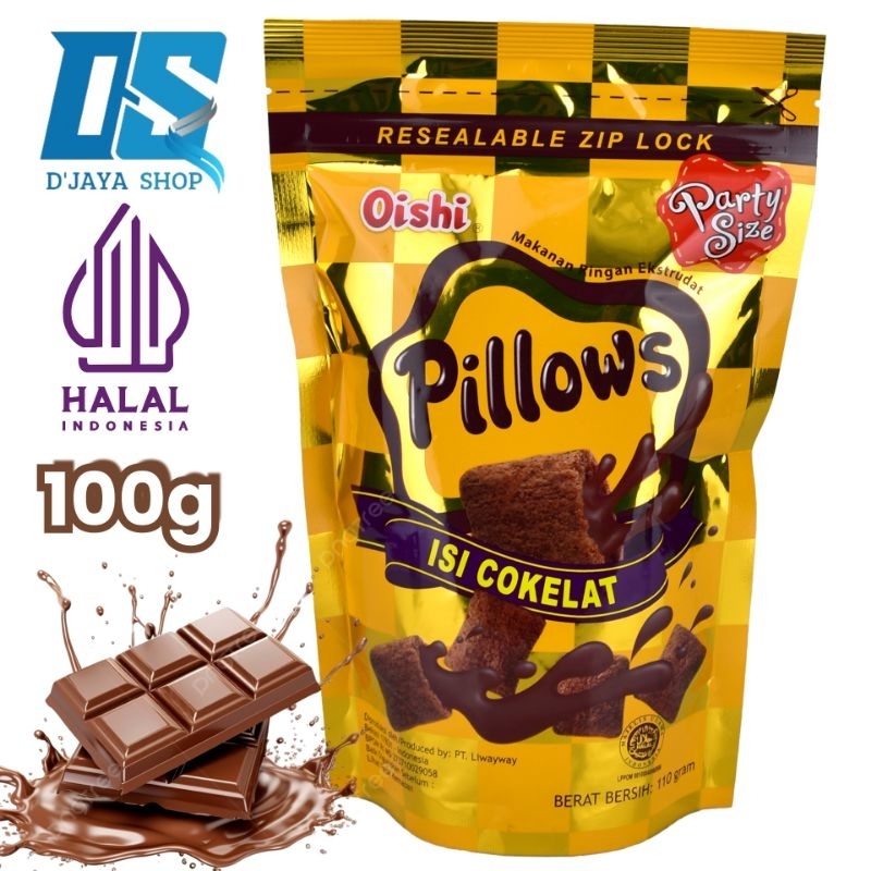 

OISHI SNACK PILLOWS CHOCOLATE POUCH ZIP LOCK | SNACK ISI COKELAT 100G