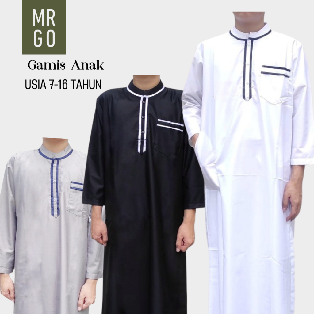 MRGO | Gamis Jubah Anak Laki TOYOBO 7 8 9 10 11 12 13 14 15 16 tahun PREMIUM ADEM Putih Hitam Biru N