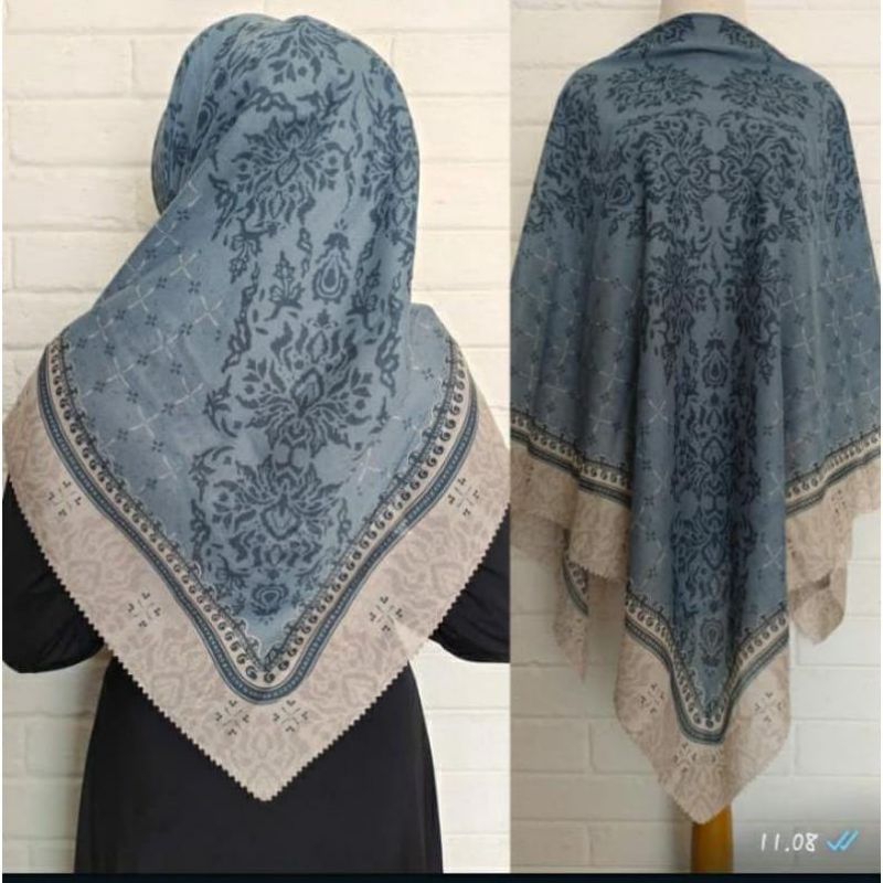 HIJAB SEGIEMPAT VOAL MOTIF WARNA DENIM
