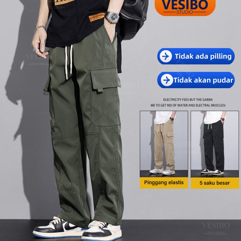 Banyak Dipakai Celana Cargo Pria Celana Gombrang Korean Style Wide Leg Pants Celana Panjang Pria Car