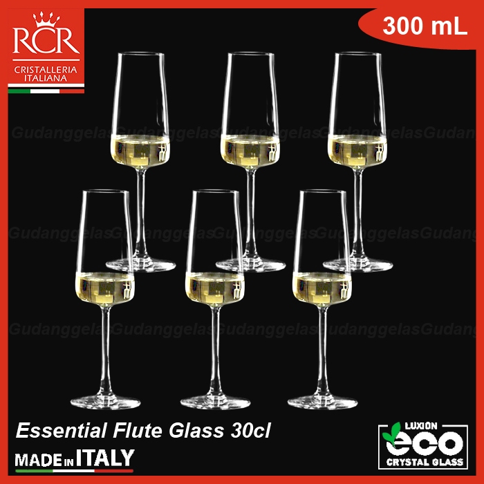 1 SET 6 PCS RCR Crystal Essential Flute Glass/RCR Gelas Kristal Flute/RCR Champagne Flute Glass/Gela