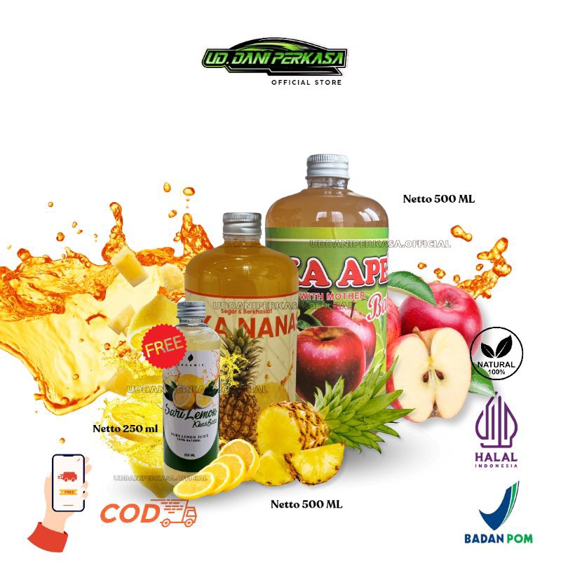 

PAKET HEMAT PCS CUKA APEL 300 ML 1 PCS CUKA NANAS ORGANIK 500 ML| APPLE VINEGAR | PINEAPPLE VINEGAR FREE SARI LEMON 250 Ml