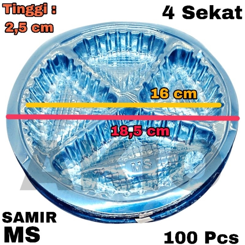 Mika Plastik Bulat Wadah Nasi Sekat 4 SAMIR MS 100 Pcs GLX Hajatan Lauk Wakul Besek Selametan Tray K