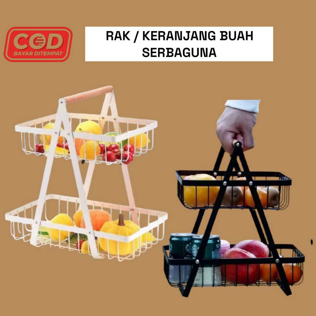 Rak buah besi / keranjang buah rak dapur segitiga 2 susun serbaguna