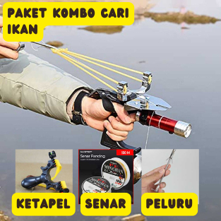 promo kilat Februari Full SET Big Power Ketapel IKAN Tactical Slingshot Laser Sight Rubber Band - SS