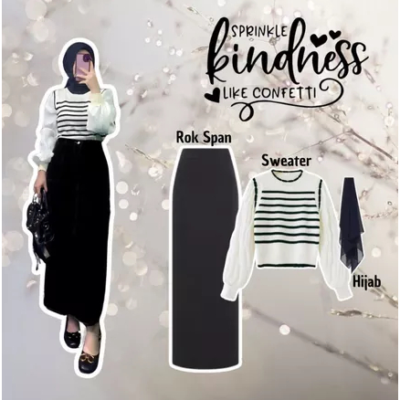 Setelan Wanita Hijab ( Sweater + Rok Span + Hijab ) OOTD Korean Style Kekinian