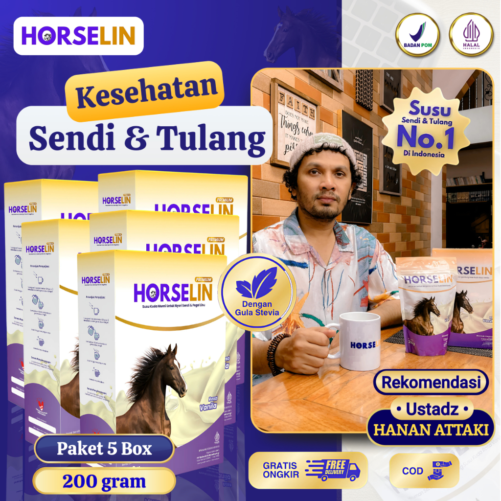 HORSELIN Paket Hemat 5 Box 200gr Susu Kuda Liar Sumbawa Premium Susu Kesehatan Tulang Sendi Original