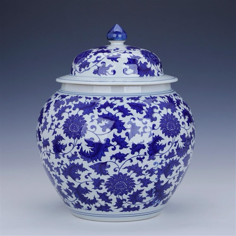 Tempat Beras / Guci Keramik Biru Putih Tapas