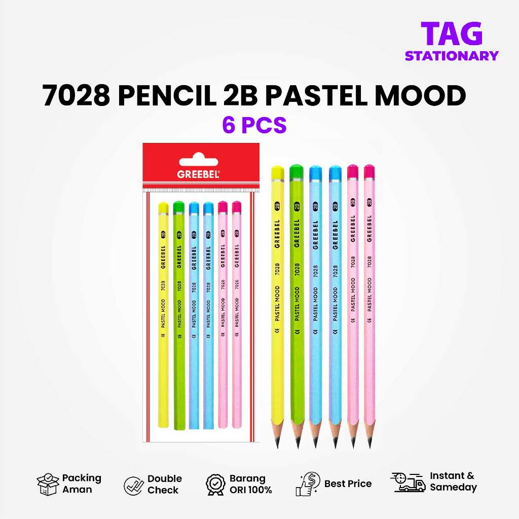 

GREEBEL Pensil Kayu 2B 7028 Pastel Mood (6PCS/SET) / Pensil Tulis Pensil Ujian Sekolah Pensil Karakter