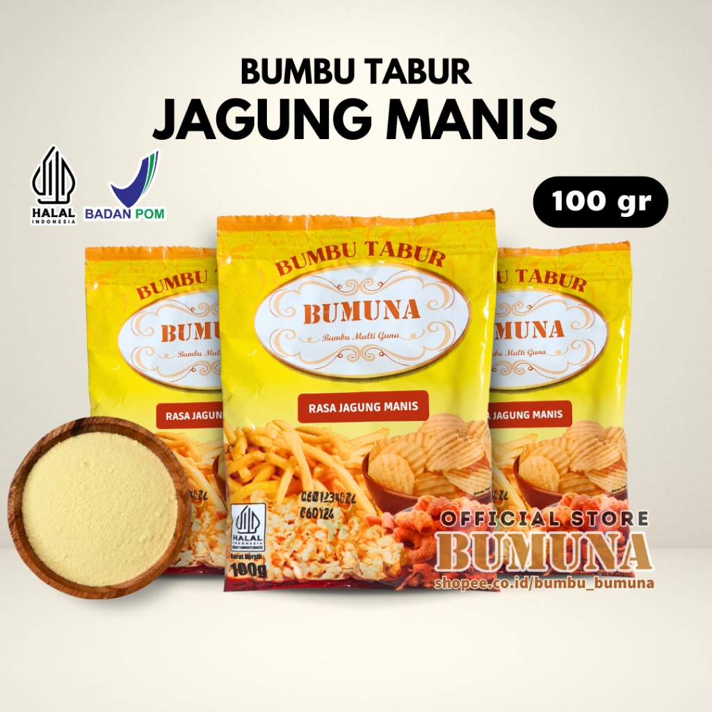 

Bumbu Tabur Jagung Manis 100 Gram BUMUNA - Bumbu Cemilan Snack Kripik