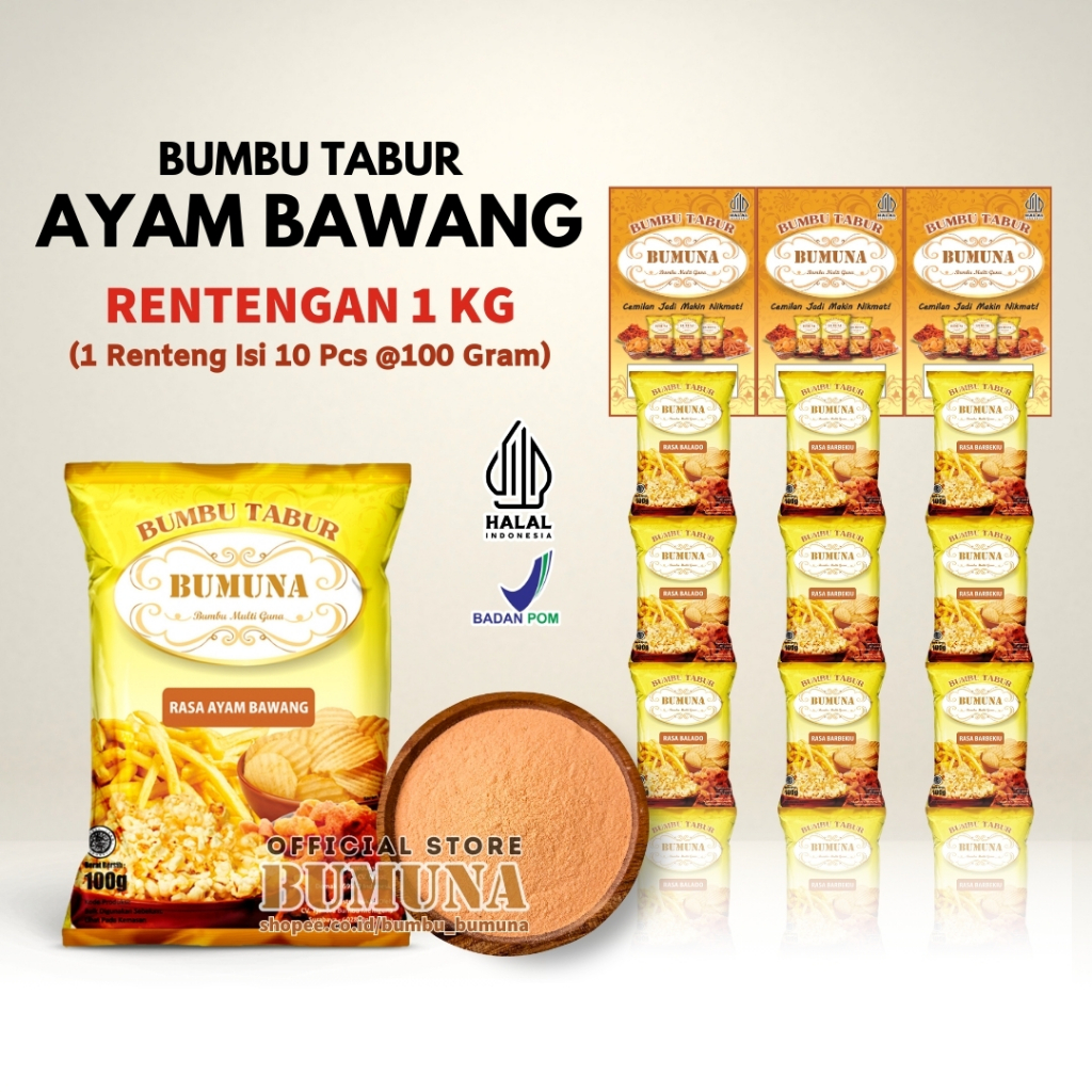 

[RENCENG] Bumbu Tabur Ayam Bawang 1Kg (10 x @100gr) BUMUNA - Bumbu Cemilan Snack Kripik