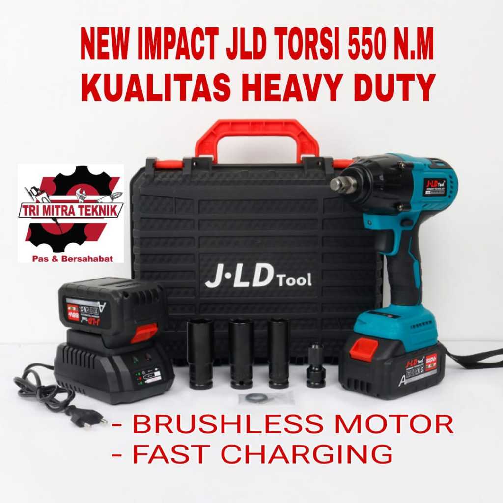 Terbaru JLD Brushless impact wrench J-88F / Cordless 88VF Impact 2 Baterai 550N.M