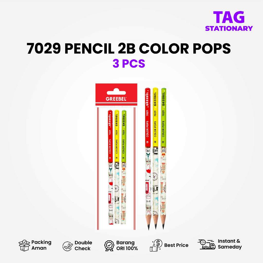 

GREEBEL Pensil Kayu 2B 7029 COLOUR POP (3PCS/SET) / Pensil Tulis Pensil Ujian Sekolah Pensil Karakter
