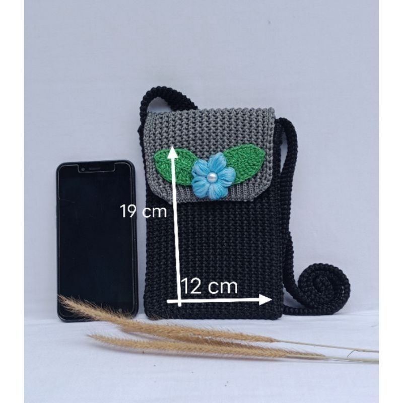 tas rajut slempang tas cewek model kancing bunga rajut