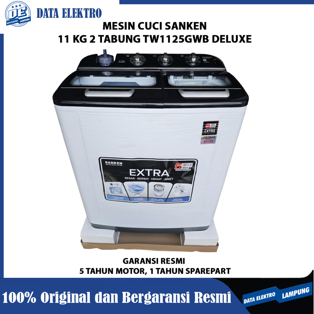 Mesin Cuci Sanken 11 Kg 2 Tabung TW1125GWB Deluxe Xtra Low Watt Garansi Resmi 5 Tahun