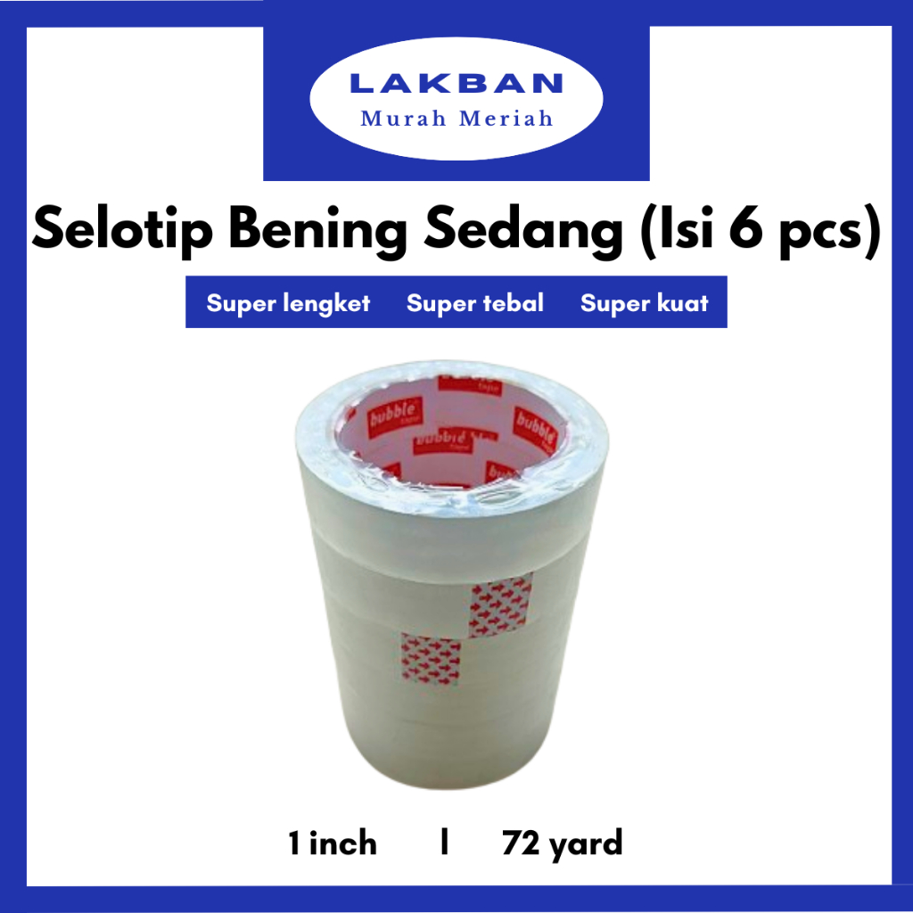 

[SLOP 6 PCS] Isolasi Sedang 24 mm x 72 yard Selotip Lakban Bening Ukuran Sedang Super Kuat dan Rekat Murah Isi 6 PCS Semarang