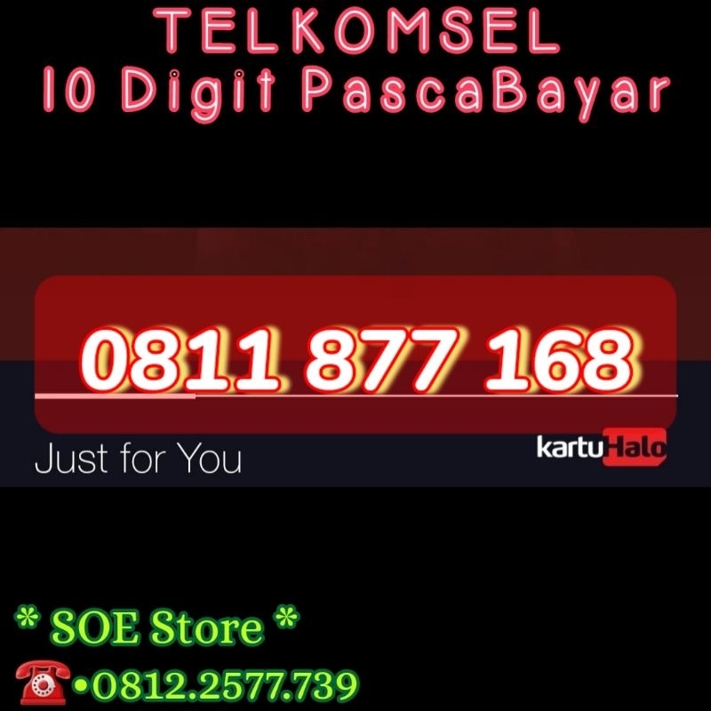 Kartu Halo 10 Digit - Nomor Cantik Kartu Perdana - Telkomsel Pascabayar - 877 168 - 11877 - 168 - 77
