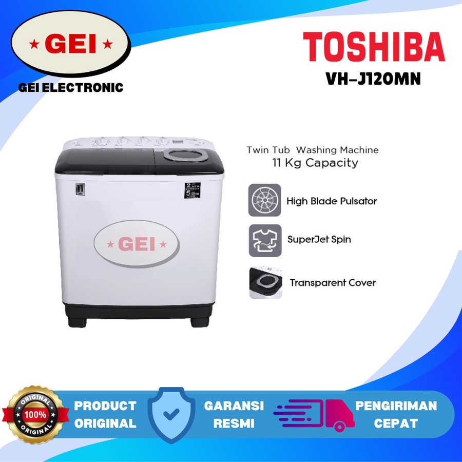 TOSHIBA VHJ120MN Mesin Cuci 2 Tabung 11 kg