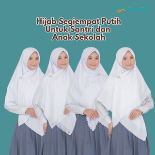FIRST HIJAB - Jilbab Santriwati/Anak Sekolah Segiempat Bahan Wolfis 130x130cm | Jilbab Putih