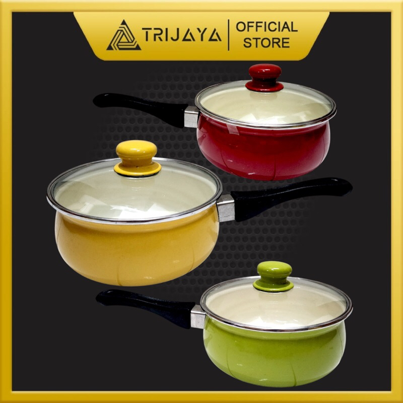 Panci Enamel SaucePan 18cm + Tutup Kaca Cap Ayam