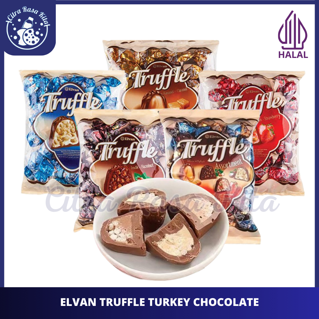 

Halal Elvan Truffle Coklat Arab Turki Assortment Caramel Hazelnut Coconut Strawberry 400gr