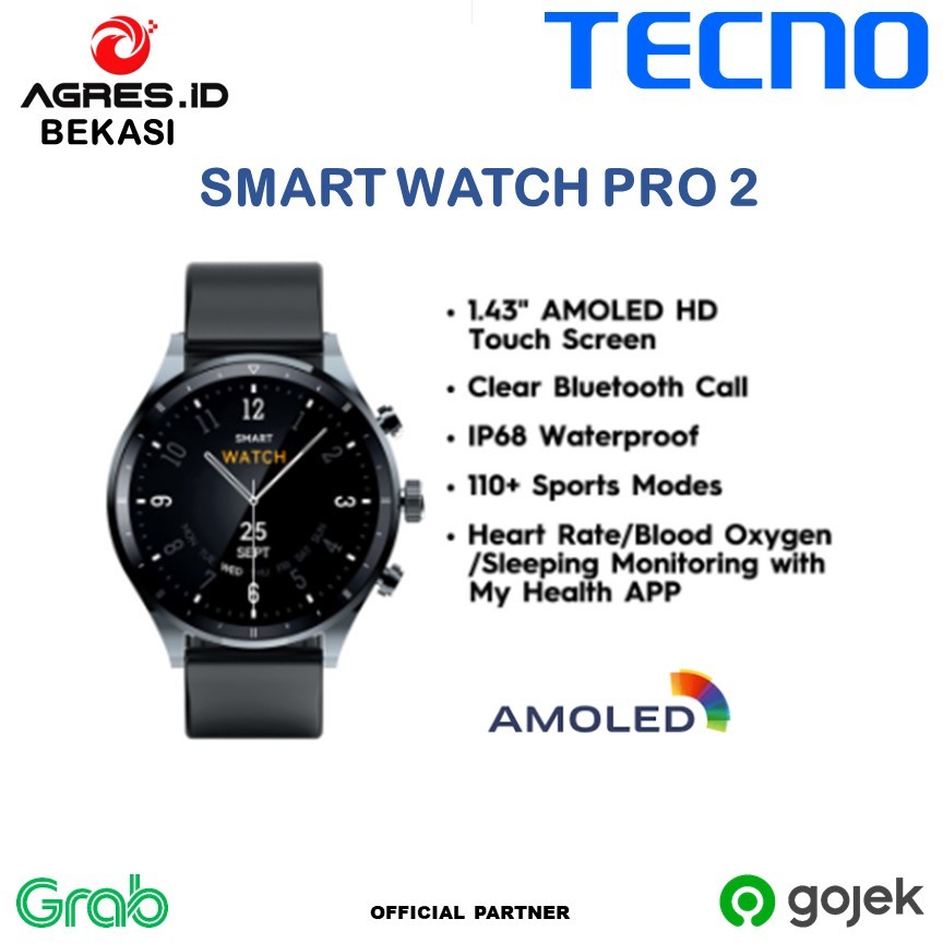 AIG TECNO Smart Watch Pro 2 / Smartwatch AMOLED / IP68 Tahan Air / 110+ Mode Olahraga / Garansi