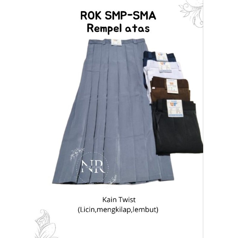 ROK REMPEL ATAS SMP SMA KAIN TWIS LICIN DAN MENGKILAP / ROK SERAGAM SEKOLAH SMP SMA / ROK PANJANG SE
