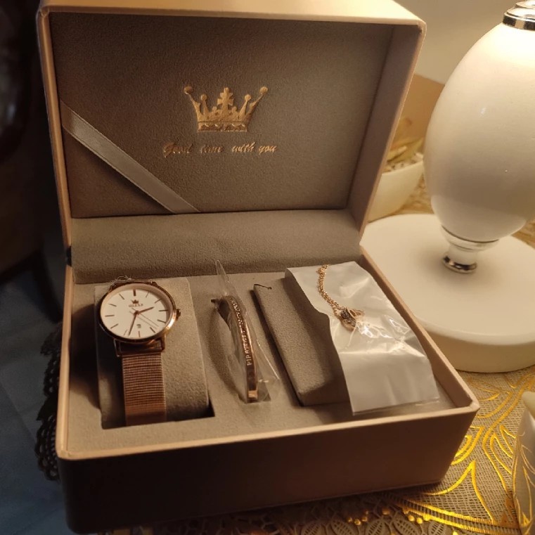 Olevs Jam Tangan Wanita + Kalung + Gelang 3 In 1 Dengan Set Box Cantik Dan Mewah