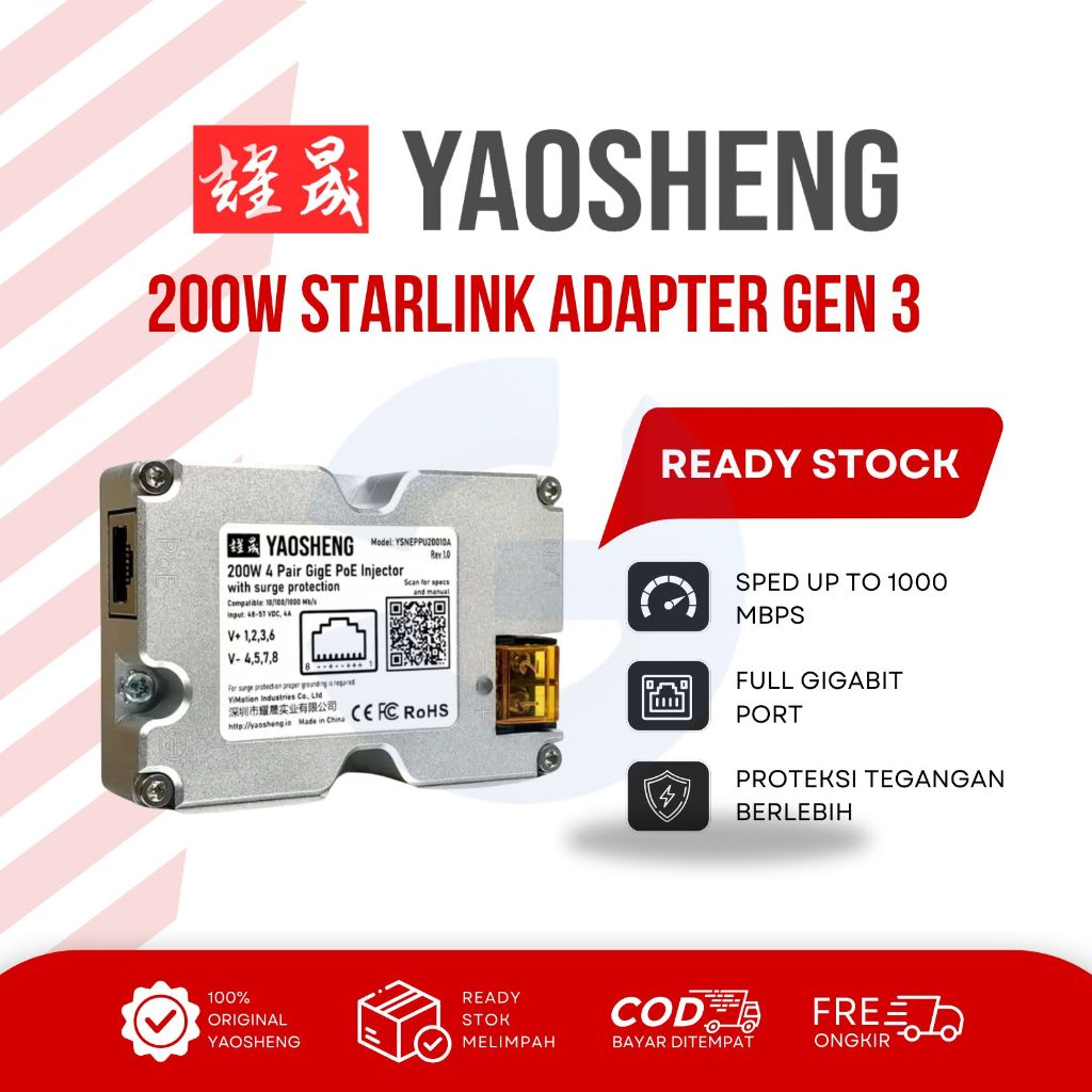 POE INJEKTOR YAOSHENG 200W UNTUK STARLINK GEN 3