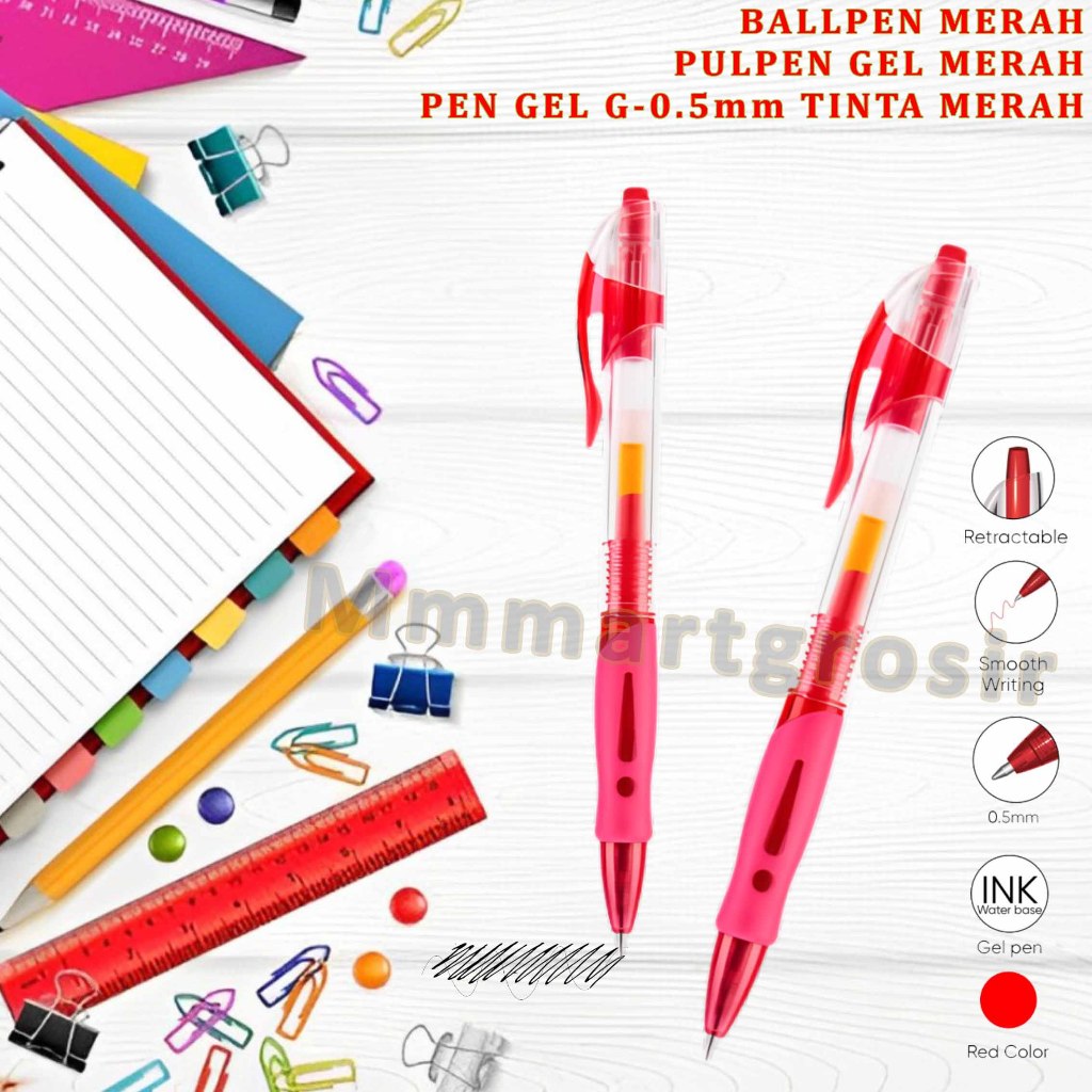 

Ballpen Merah / Pulpen Gel Merah / Pen Gel Tinta Merah / 0.5mm Isi 1pcs