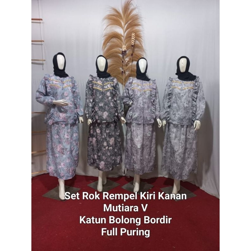 Stelan Rok Rempel Kiri Kanan Mutiara V Katun Bolong Bordir Full Puring