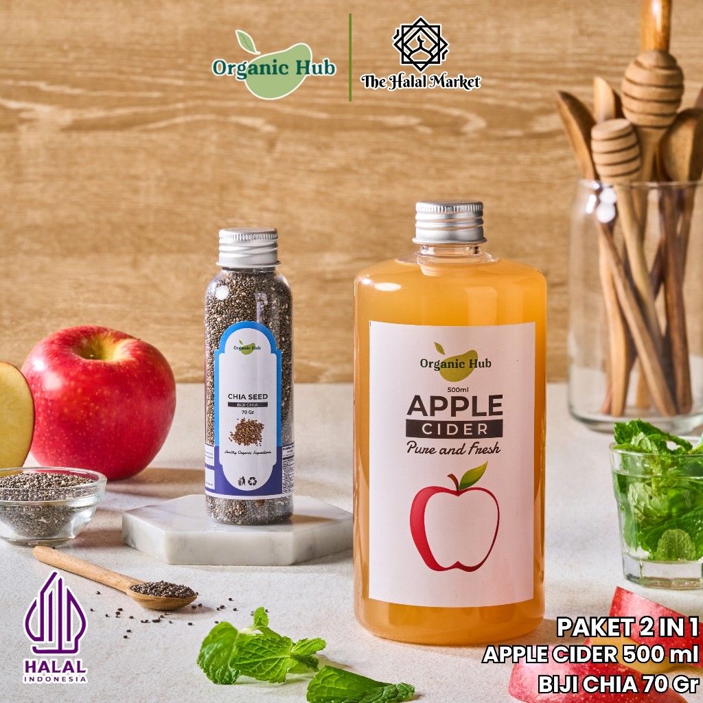

Organic Hub Paket Bundling 2in1 Cuka apel 500 ml dan Chia Seed 70 gram Apple Cider Vinegar Chiaseed
