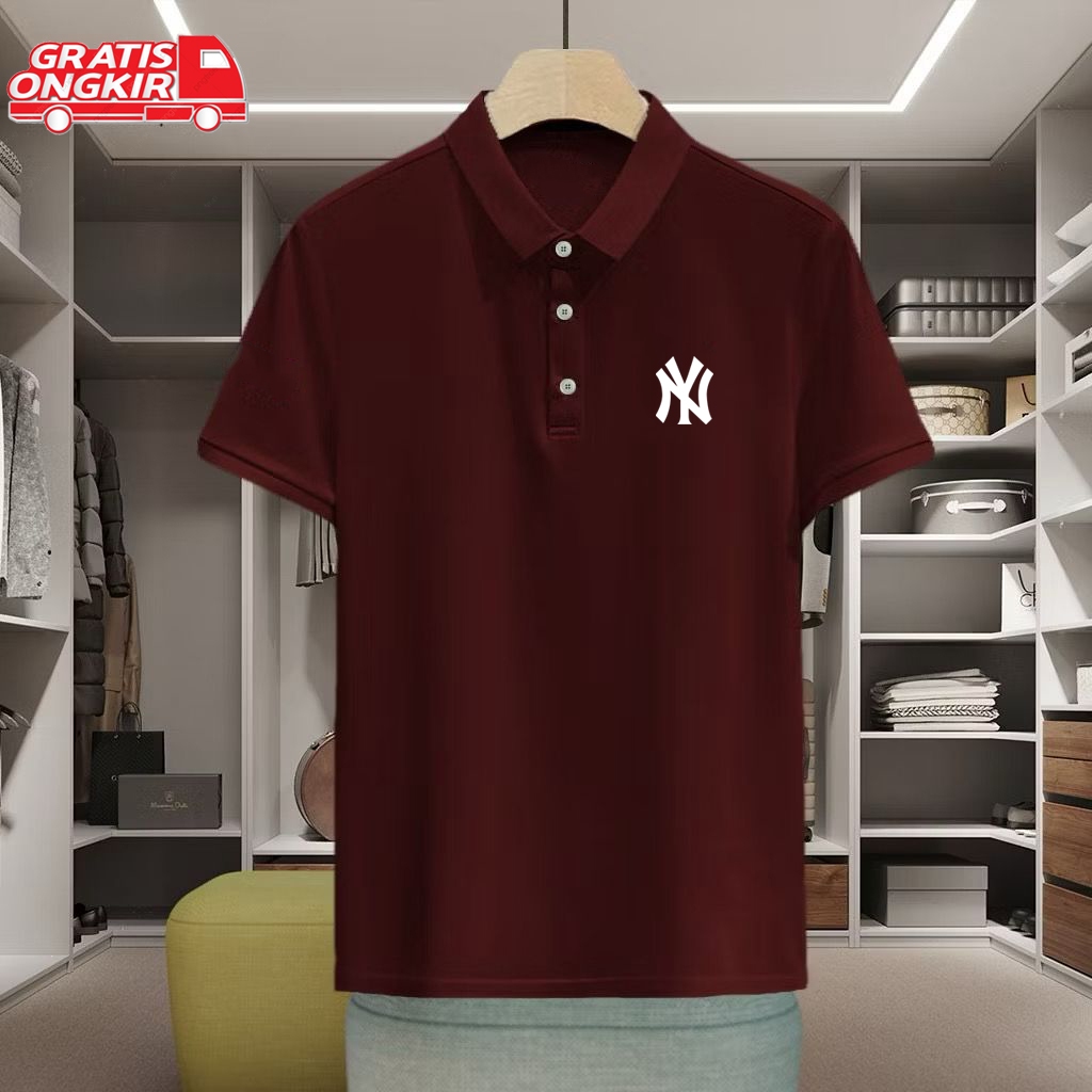 Baju Kaos Polo Shirt Pria Ny Motif Putih Kaos Kerah Pria Lengan Pendek Premium Unisex