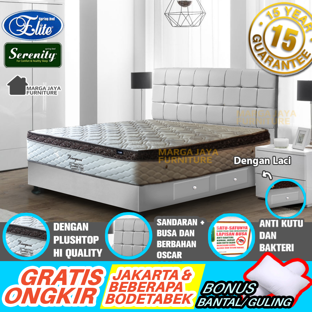 FULL SET Springbed Kasur Matras Elite Serenity Eternity Honeymoon Plushtop + Divan Sandaran Bed 120x