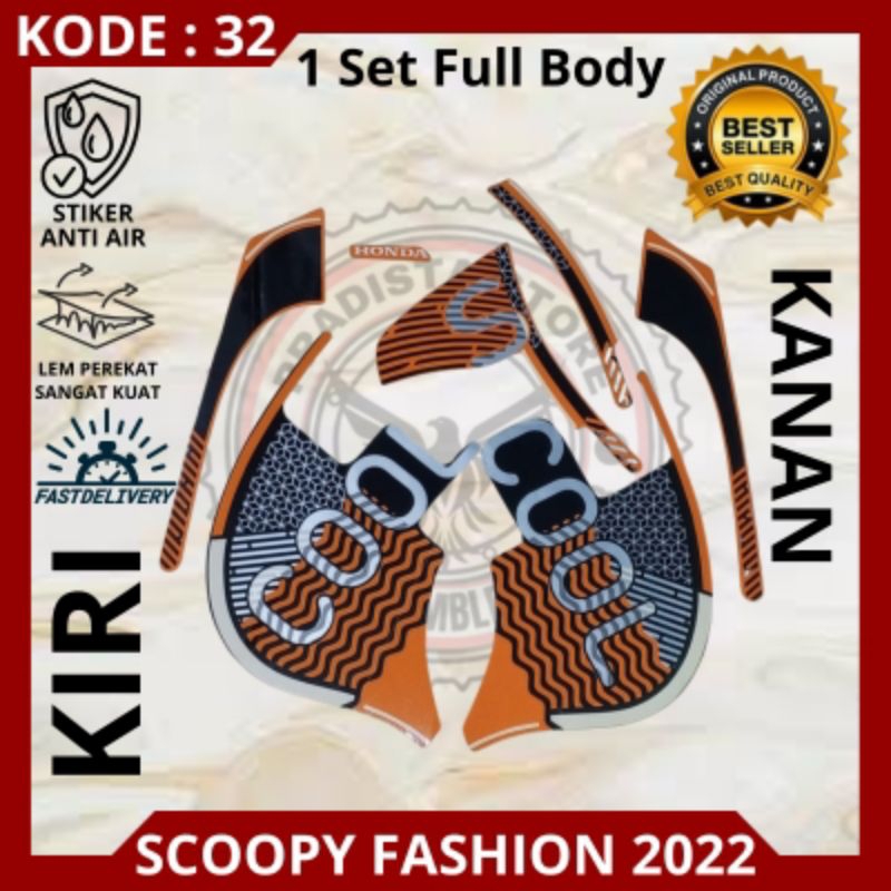 Stiker/striping motor Scoopy fashion tahun 2022/decal Scoopy fashion 2022 warna orange.