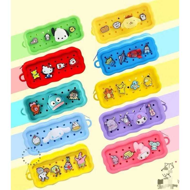 

Kotak Pensil Silikon Jibbitz / Pensil Case Kartun Tempat Pensil Jibbitz Karakter Stiker Lucu