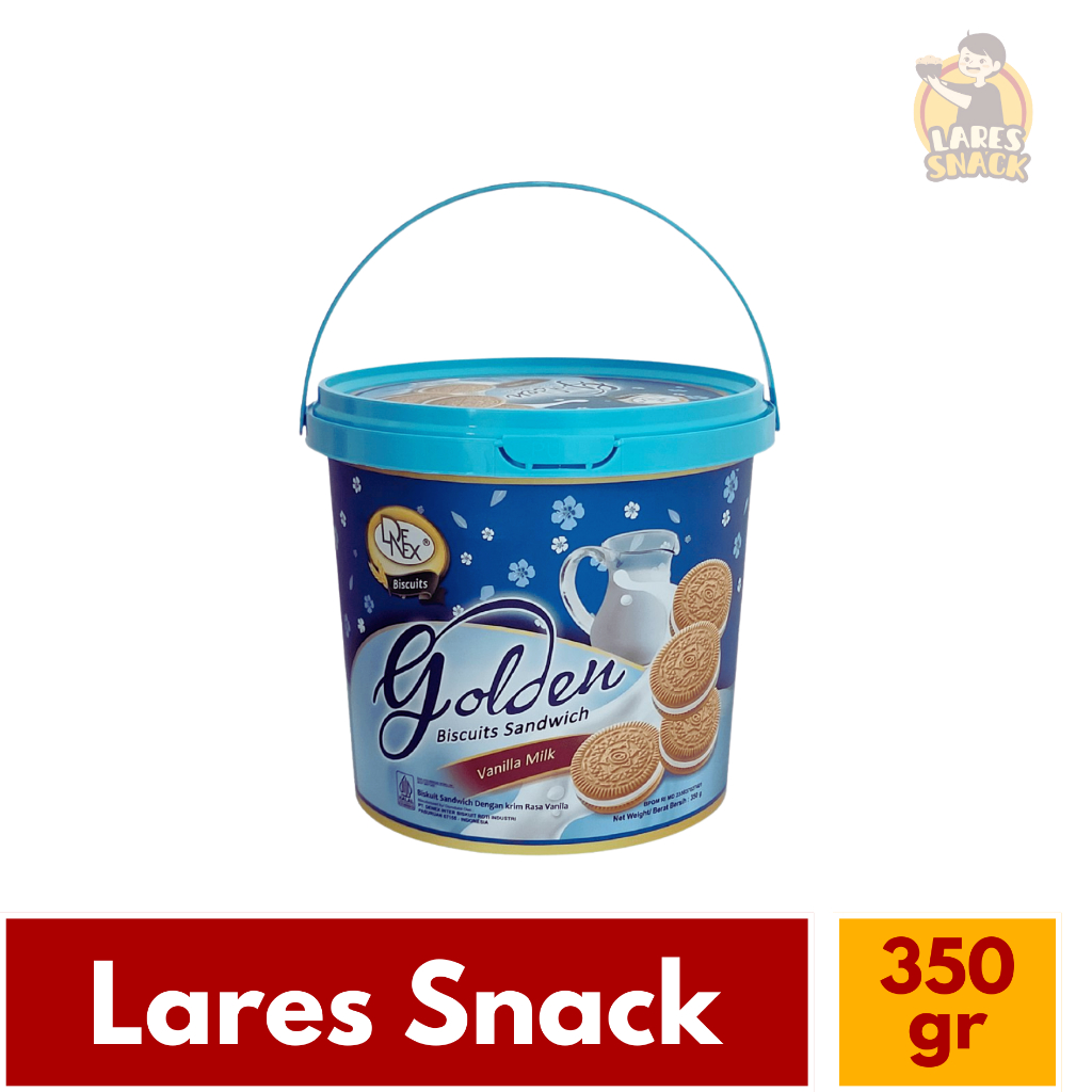 

Denex Handle Golden Biscuit Sandwich Biskuit Rasa Vanila 350 Gram