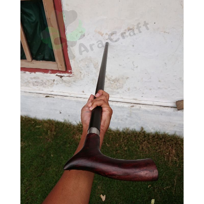 Tongkat Jalan Kayu Galih Kelor Hitam Kombinasi Galih Asem/Teken Kayu Galih Kelor Hitam