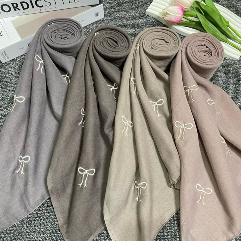 Hijab Segi Empat Bordir Pita Paris Coquette Ribbon/Segi Empat Paris Bordir Pita