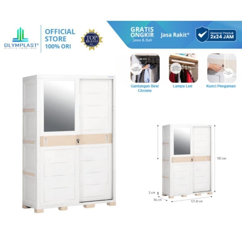 Olymplast Lemari Pakaian Sliding 2 Pintu / Lemari Plastik Minimalis - OTC SLIDING MODERN PUTIH